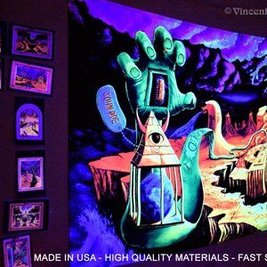 UV Black Light Tapestry Trippy Cool Hippie Home Decor Psychedelic Surreal Art